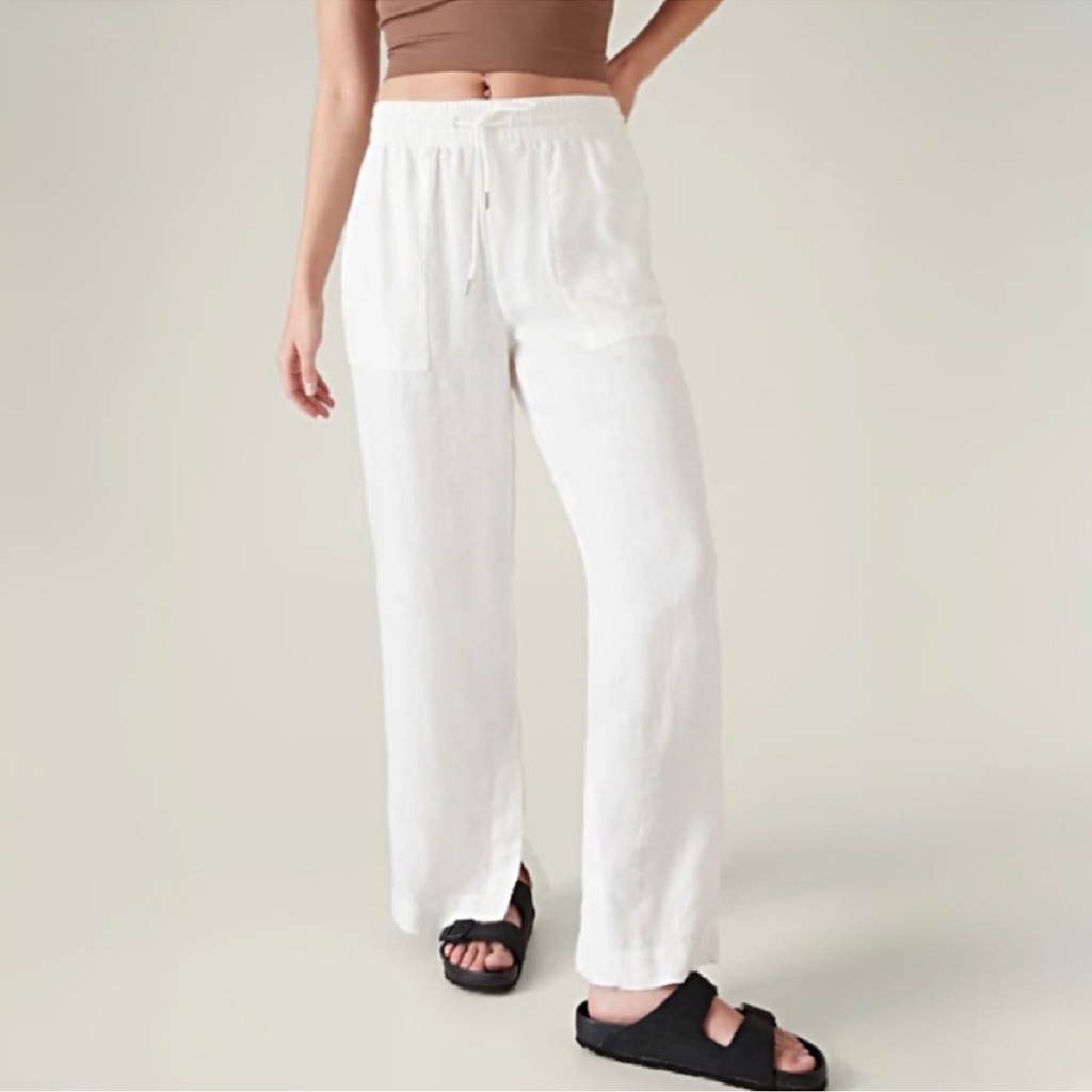 Athleta Retreat Linen Wide Leg Pant, White Size 18 Nwt